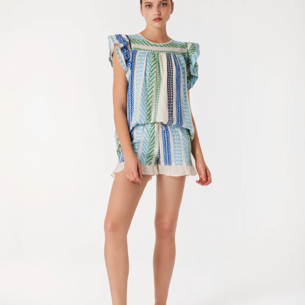 Blue and Green Patterned Women's Top